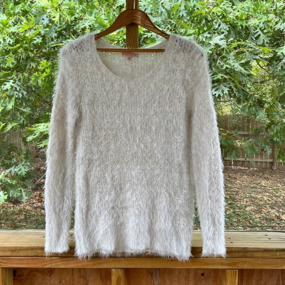 Gibson Latimer Women's White Open Knit Soft Fuzzy Long Sleeve Sweater Size S